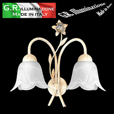 APPLIQUE IN FERRO BATTUTO 2 L AVORIO ORO V. ALABASTRO BIANCO LAMPADA PARETE Dina
