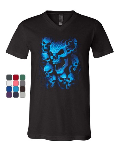 Shirt scollo blue skulls - a,