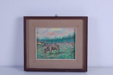 Olio su tela 20 x 25 di E Frazza Piccolo pascolo Bergamo Quadro 1973