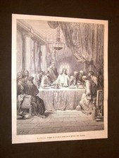Incisione del 1878 La cena Disegno di Gustave Dorè per la Sacra Bibbia