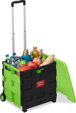 Carrello per Spesa Pieghevole, 35 Kg Max, Manico Telescopico E Coperchio, Carrel