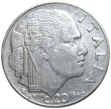 ITALY. 20 CENTESIMI, 1940