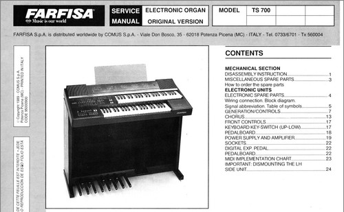 Farfisa 700 service - service, manual