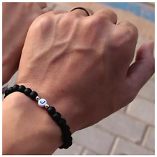 Bracciale con INIZIALE Lettera perle Onice Nero Pietre Naturali Nome Uomo Donna