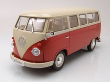 VW T1 Bus autobus finestrino 1963 rosso beige modellino auto 1:18 Welly