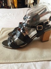 LANVIN LUSSO SANDALI ALTI ALLA SCHIAVA PELLE BLACK PATENT ORIGINAL 40 EUR 7 UK 