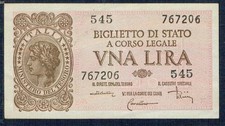 Banconota ITALIA  -  1 LIRA LAUREATA 1944  Piu' che Splendida   - Gian 2