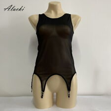Alacki Body Gilet Trasparente a Rete con 6 Cinghie Giarrettiera Cintura Lingerie Notte (S~2XL)