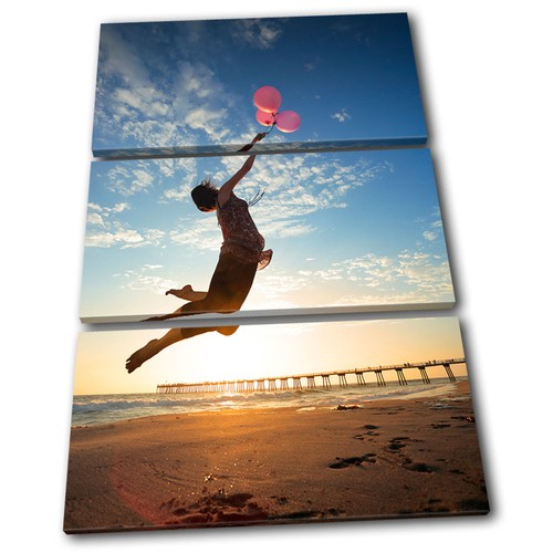 Girl balloons sunset seascape - girl,