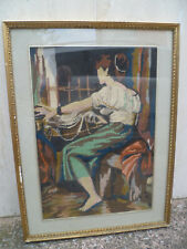 Quadro ricamato a mano Donna tessitrice Mezzo Punto 
