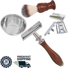 Rasoio di Sicurezza, Ciotola, Spazzola per Capelli Sintetici per Barba Uomo Set