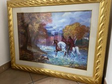 QUADRO DIPINTO OLIO TELA F. Gonzaga Cavalli sul lago 50x70