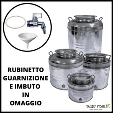 FUSTO BIDONE CONTENITORE OLIO IN ACCIAIO INOX CON RUBINETTO 15 20 30 50 LITRI