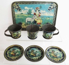 Victorian Antique Tin Litho Toy Tea Set Pcs Mary and Her Lamb Tray 3 C/S c1910s