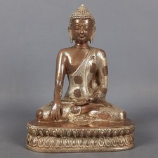 Statua Buddha Ottone Bicolore Ramato Argentato Loto Collezione Vintage XX Sec.