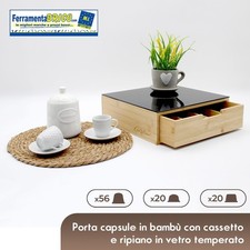 CONTENITORE PORTA CAPSULE CIALDE CAFFÈ IN BAMBÙ E RIPIANO VETRO CON CASSETTO
