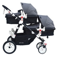 PASSEGGINO DOPPIO/GEMELLARE 2in1 NERO E GRIGIO PER DUE BAMBINI FRATELLI STROLLER