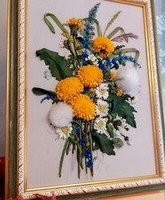 Quadro Rilievo ricamato con nastro Incorniciato 34x24cm HomeDecor Artigianale   