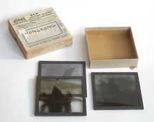 3 Plaques photos lanterne magique CHINE baie HONG-KONG Jonque Sampan c.1910-A920