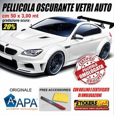 Pellicola Oscurante Vetri Auto APA ® 20% VLT SCURA omologata oscuramento 50x300