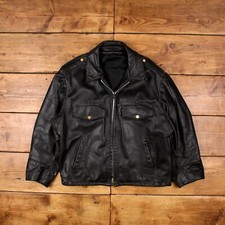 Giacca pelle vintage L anni 70 polizia moto talon zip nera