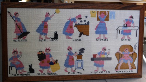 Quadro punto croce faccende - le,