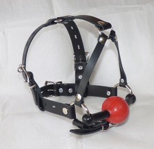 SERRATURA VERA PELLE PONY PLAY 51mm RED BALL GAG bdsm HEAD HARNESS bit ballgag