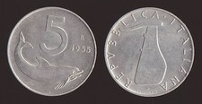 5 LIRE 1955 DELFINO E TIMONE -