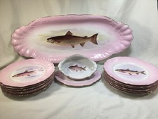 (15 Pezzi) WM Guerin Limoges Rosa SERVIZIO PESCE PER 12 - Ottime Condizioni