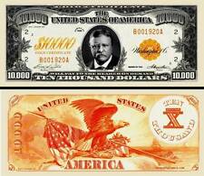 Banconota 10.000 Dollaro US Repro Gold Certificato T Roosevelt Collezione Moneta