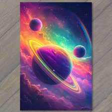 POSTCARD Rainbow Ringed Planet