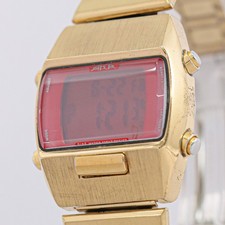 *Exc+5* Vintage 1996 SEIKO ALBA AKA W620-4130 Quarzo Digitale Oro Rosso 34mm Uomo