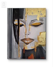 Viso Di Donna Astratto quadro acrilico Dipinto A Mano Foglia D Oro