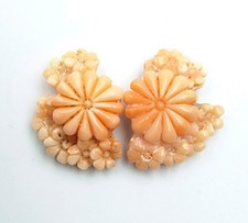 ANTICHI ORECCHINI DI CORALLO ARANCIONE ROSA INTAGLIO DEL CORALLO CAMEO VINTAGE 