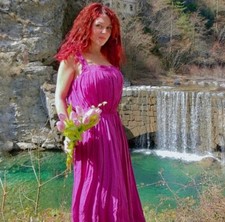 Abito vintage anni 70' 80' midi, fatto a mano color ciclamino tg media large