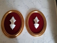 Coppia acquasantiere del 900 in ceramica incorniciate d'epoca 