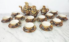 SATSUMA SET DA TÈ TEIERA 100% AUTENTICO VINTAGE PORCELLANA DORATA XIX secolo 12 tazze