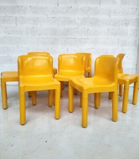 Set of 8 yellow chairs 4875 model by Carlo Bartoli for Kartell, 70s