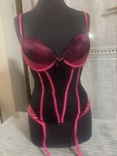 CORSETTO TEZENIS Nero In Pizzo fuxia In Raso Da Reggicalze Ganci Posteriori SEXI
