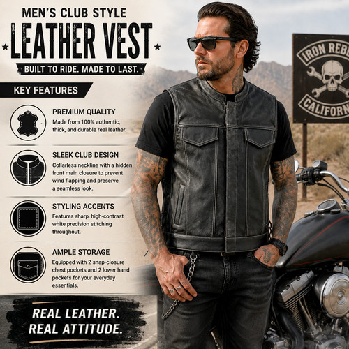 Gilet uomo vera pelle - , biker
