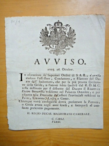 1773 avviso ducato - 1773-avviso-ducato, di