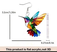orecchini colibrì acrilico PIATTO 2D moda gioielli NUOVI spedizione gratuita