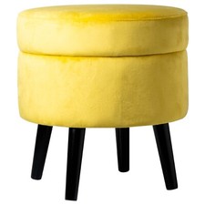 Pouf Contenitore in Velluto, Puffo Contenitore Rotondo, Pouf e Piedini in Legno