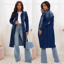 Giacca a vento donna moda denim lunga vintage denim cappotto lungo giacca jeans cappotto