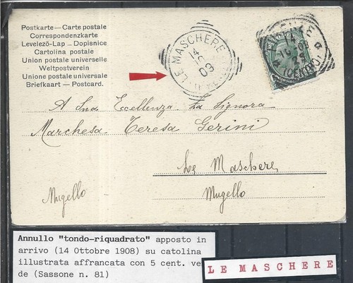 1908 con annullo su - annullo, t,r,