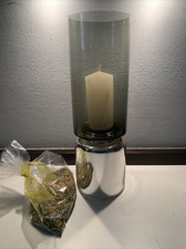 PORTA CANDELE GRANDE IN VETRO SOFFIATO, specchiato con candela e riempitivo