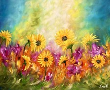 Quadro girasole su tela, arte originale, pittura fiori, pittura campo