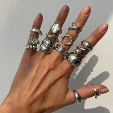 14 Anelli Vintage Donna Uomo Stile Punk Boho Oro Argento Set Knuckle Moda ?