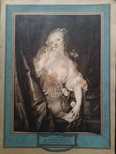 ANTICA STAMPA 1913. UNA DONNA ALLA FINESTRA CON UNA LETTERA JEAN-BAPTISTE GREUZE