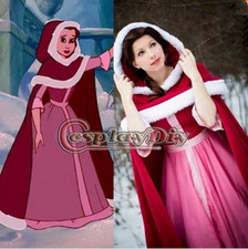La Bella e la Bestia Belle Rosa cosplay Costume Halloween Personalizzato Mantello + Vestito 